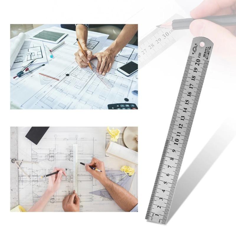 Stainless Steel Metal Ruler Precision Double-sided Ruler Test Measuring Ruler Multifunctional Stationery Student Ruler