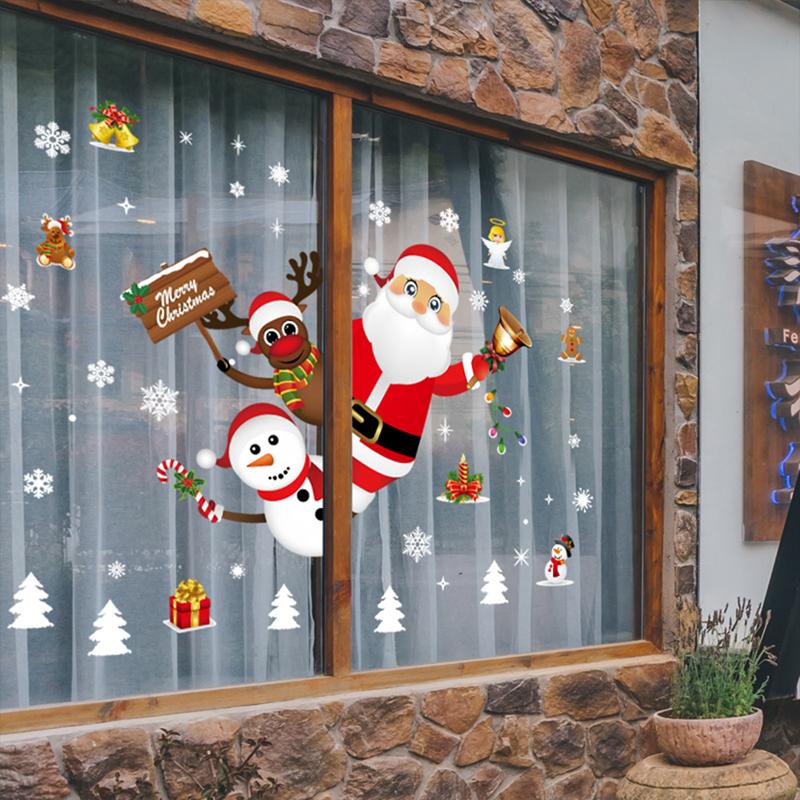 Christmas Window Stickers Merry Christmas Decorations for Home Christmas Wall Sticker Kids Room New Year Decoration