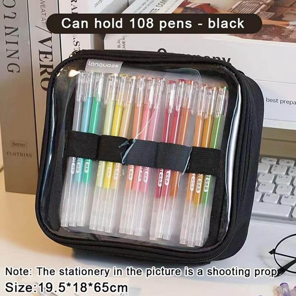 Large Capacity Gel Pen Storage Bag for 36/108Pcs Gel Pens Transparent Portable Pencil Case Lightweight Buckle/Zipper