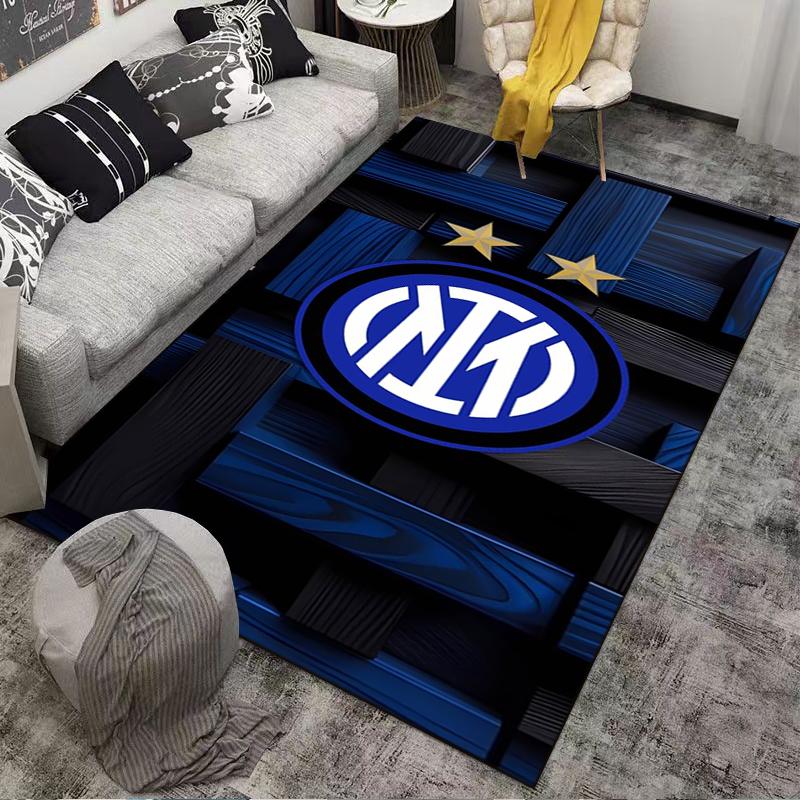 Blue Modern Decorative Carpet with Two Stars and White Logo Pattern Suitable for Use As an Anti-slip for Living Room Bedroom Sofas
