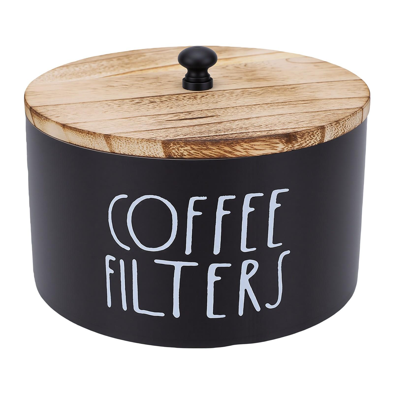 Porte-filtre à café en bois avec couvercle Récipient de rangement rond Organisateur pour comptoir Style rustique Ferme Bar à café