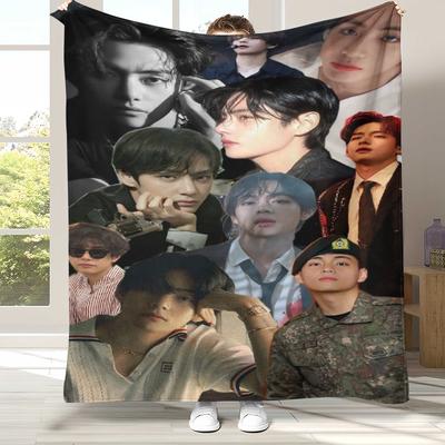 Kim Tae Hyung V Kpop B-BTS Flanelová deka, Ultra měkký teplý plyšový přehoz na domov, ložnici, postel, pohovku, kancelář, kempování, piknik
