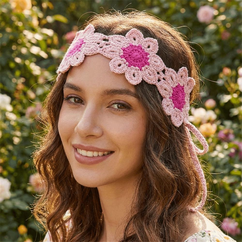 Colorful Pastoral Style Headscarf Scarf Knitted Hair Band Sweet Flowers Hairband Photography Prop