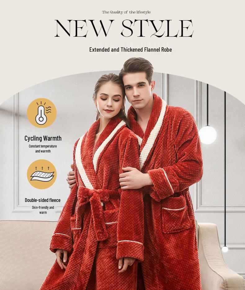 Autumn/Winter Unisex Plus Size Pineapple Plaid Fleece Bathrobe