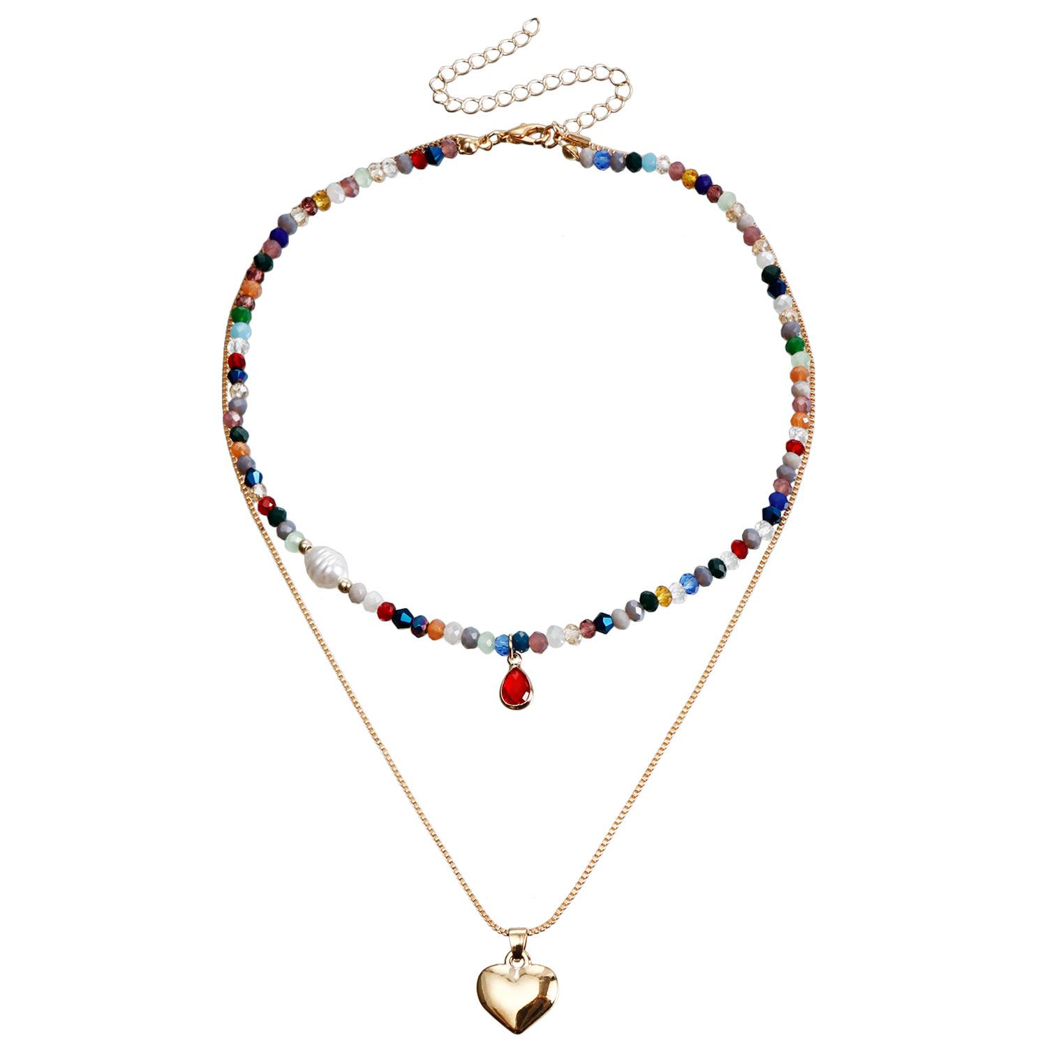 Bohemian contrasting color rice bead beaded multi-layer necklace, ethnic style hand-woven necklace