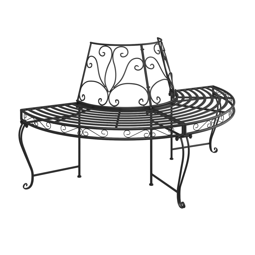 Vidaxl Ławka Pod Drzewo, Półokrągła, Ø160 Cm, Czarna, Stalowa