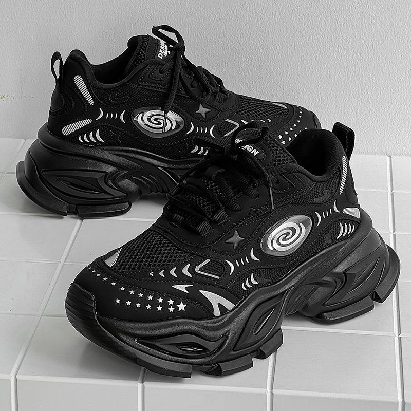 Black Warrior Men's 10CM Invisible Height Boost Shoes, Autumn Mesh Breathable Retro Dad Sneakers