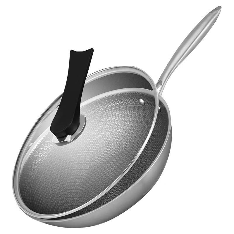 

ZISIZ 30cm 304 Stainless Steel Non-Stick Wok with Standable Lid