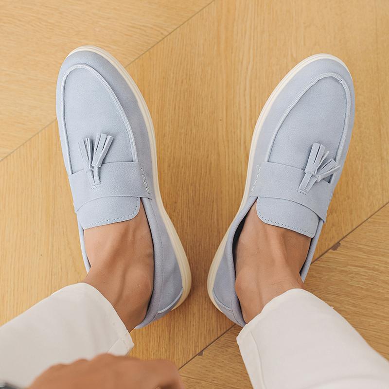 2025 Hot Sale Men's Slip On Loafers Lightweight Breathable Comfort Non Slip Soft Sole Hand Sewn Tassels Casual Walking Shoes