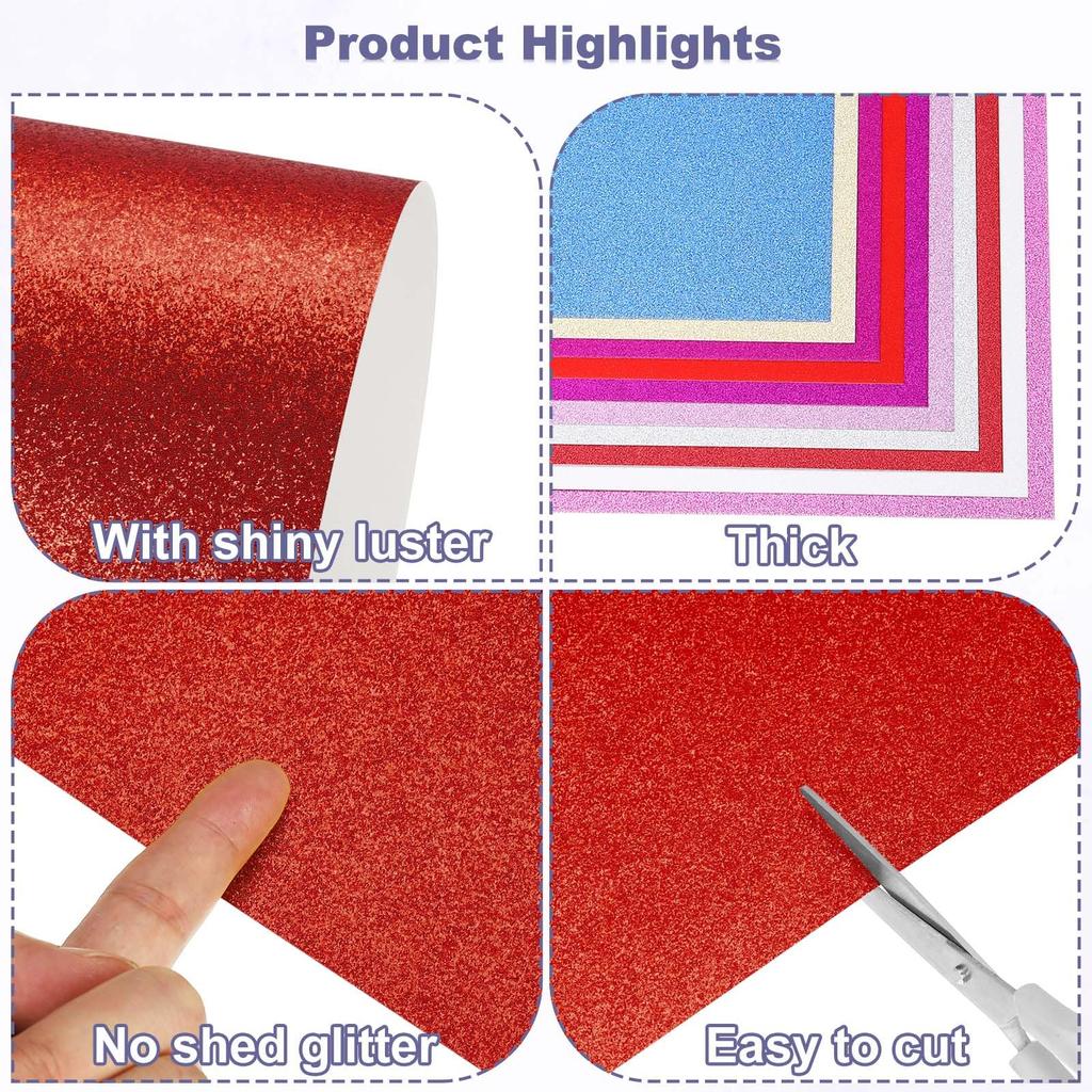 PATIKIL 40 Sheets Glitter Cardstock Paper, A4 Size, 250GS Medium, for DIY Party Decorations, Cheering Fans, Handmade Crafts, and Scrapbooking, Colorfu