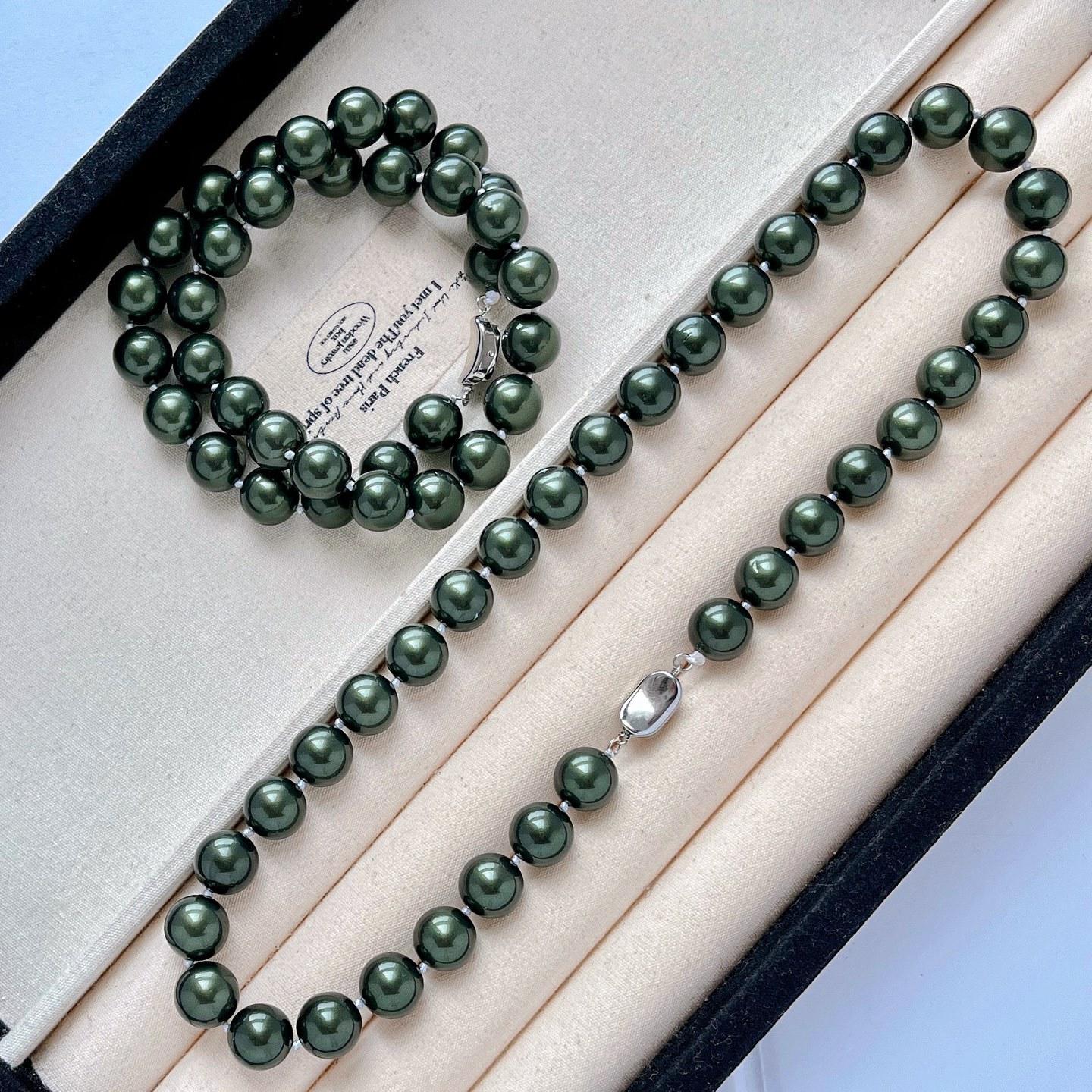 Artificial Tahitian Morandi Color Mixed Color Pearl Necklace Premium Color Peacock Green Sweater Necklace