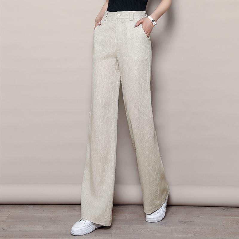 111% linen wide-leg pants women's summer thin loose casual pants high-waisted straight trousers cotton and linen old money pants