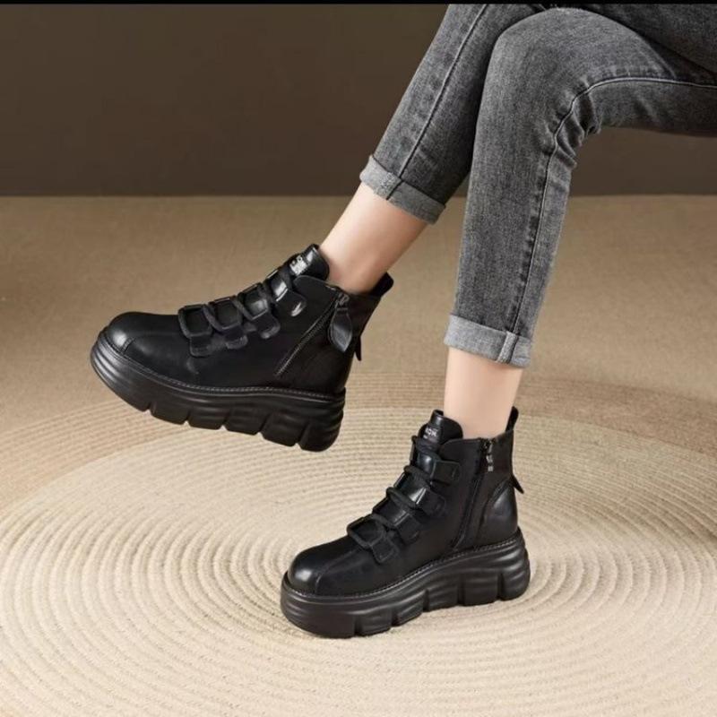 Martin heightening boots women's 2025 autumn and winter new velvet 8cm small thick-soled short boots retro versatile high-top shoes