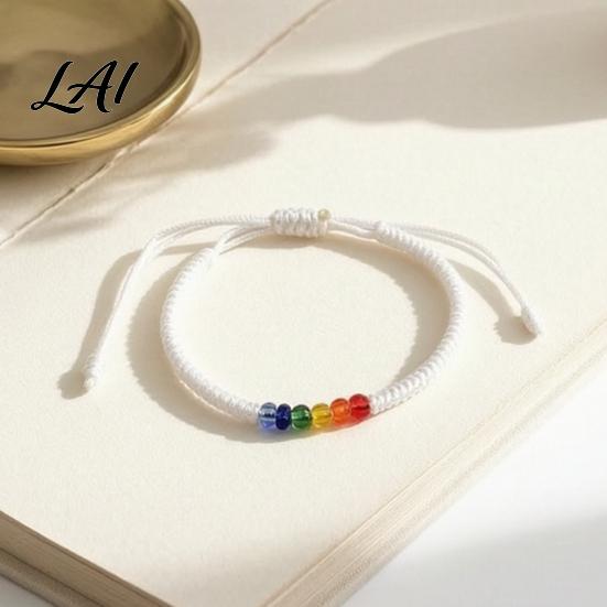 Simple Niche Style Bracelet Rainbow Beads for Men Women Handmade Cute Small Gift Friends Braided String Bracelet Adjustable Woven Rope Wristband