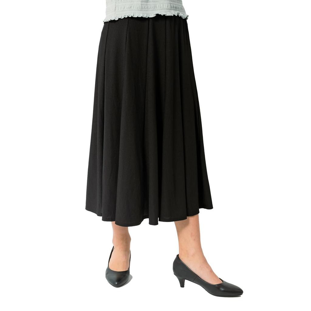 Flared Solid Fully Loose Fit Size [FLUTE.MF] Women's Knee-Length Skirt, Color, Elastic, Lined, (Black, L)