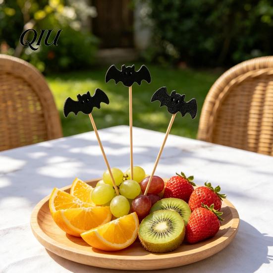 Cute Halloween Party Supplies 100PCS Bamboo Toothpicks, Tree Shaped Disposable Skewers, Natural Appetizer Picks Decorative Dessert Toppers for