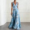 Rochie Maxi florală cu lalele, cu decolteu în V, fără mâneci și cu șnur în talie
