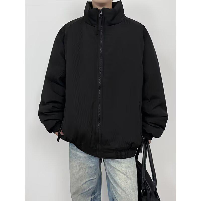 

Мужская зимняя хлопковая куртка в полоску Maillard с воротником-стойкой - Японский нейтральный стиль, плотная и свободная 2X-Large чёрный