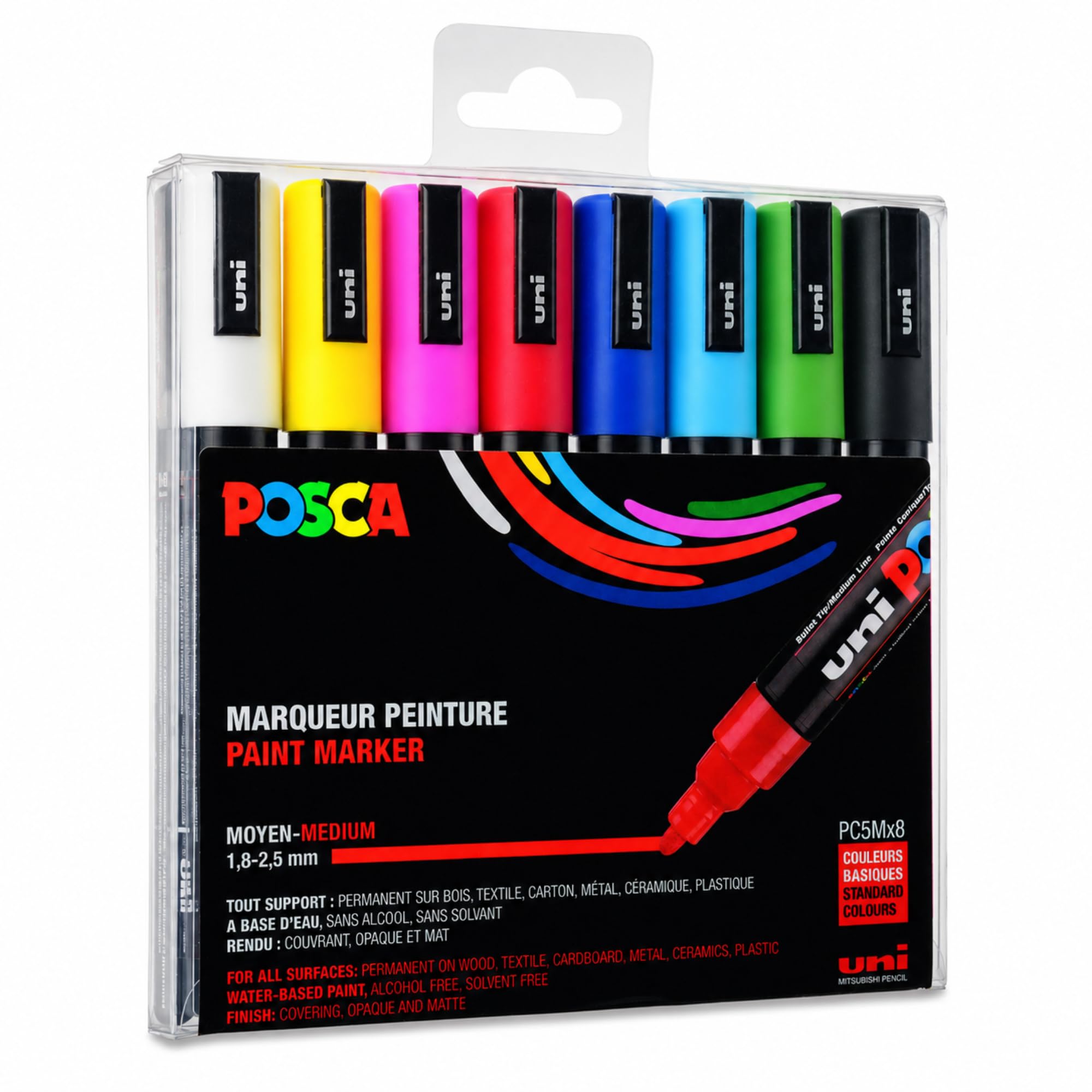 Mitsubishi Pencil Posca Средний Круглый 8 Шт PC5M8C Водобазовый Маркер, Наконечник, Перо, Цвета,