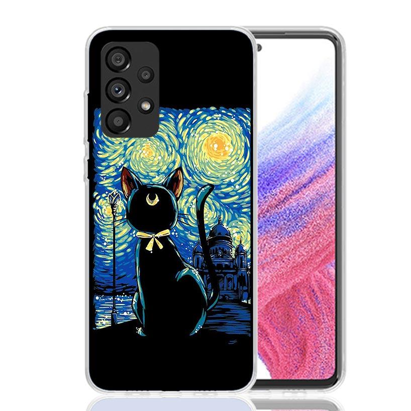 Black Cat Cartoon Cute Phone Case For Samsung Galaxy A13 A14 A15 A16 A53 A54 A55 A56 A33 A34 A35 A36 A23 A24 A25 A26 A05S A04S A