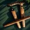Handmade Walking Cane Brass Floral Handle Leather Wrapped Wooden Stick Gift Idea 93.98 Cm