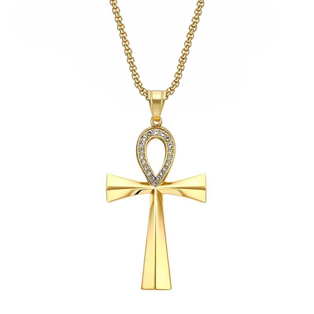 Ancient Egypt Ankh Cross Charm Pendant Gold Silver Color Stainless Steel Amulet Necklaces For Women Men Egyptian Jewelry Gifts
