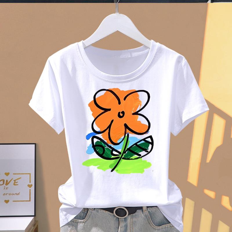 (Asian Size) cute letter style Women's Top T shirt Printed O-neck Short Sleeve T-shirts Fashion Female Casual Clothing Graphic Tee