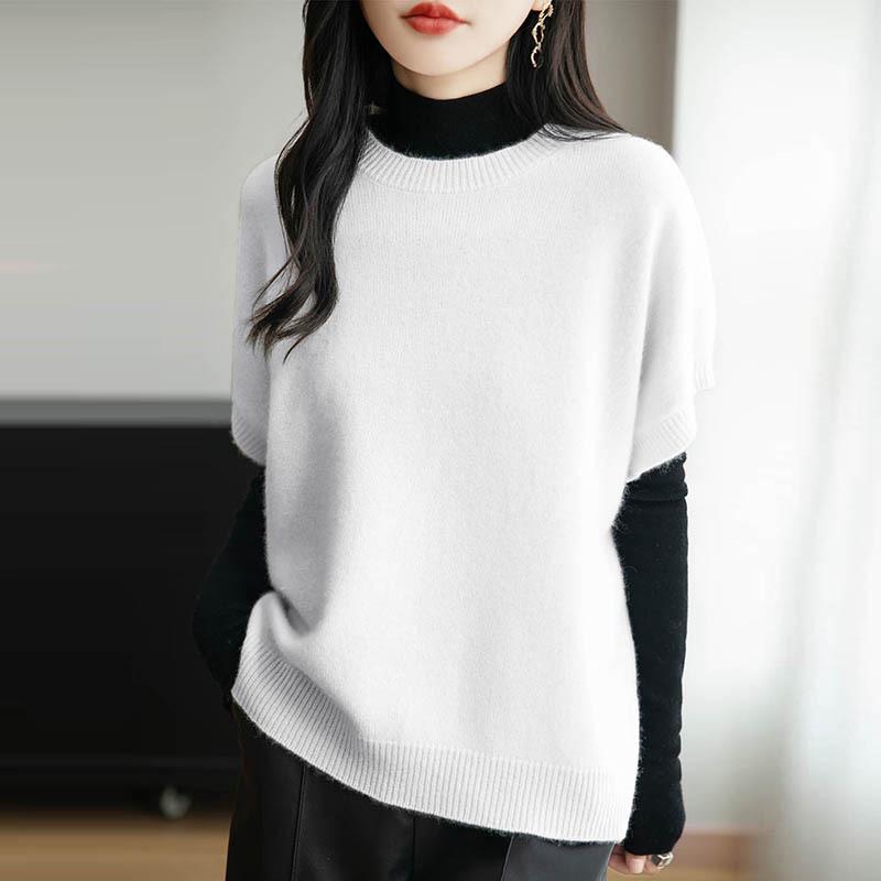 Women's 100% Wool Loose Knit Vest - Round Neck, Autumn/Winter