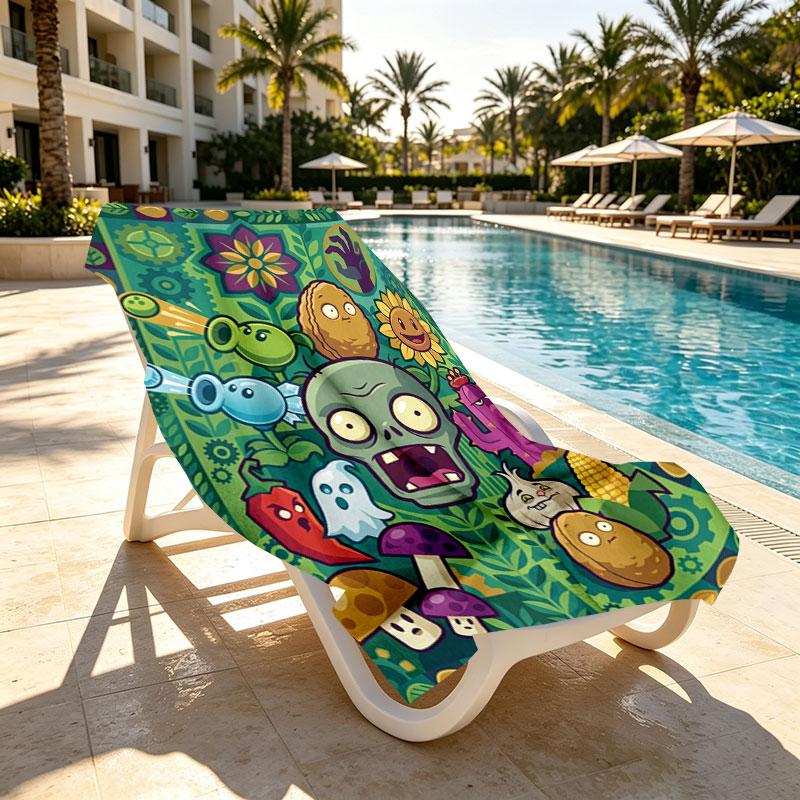Plants VS Zombies Print Beach Towel Design, Soft, Lightweight. for Home Bathroom, Spa, Pool, Yoga, Surfing, Camping, Gift for Family, Friend