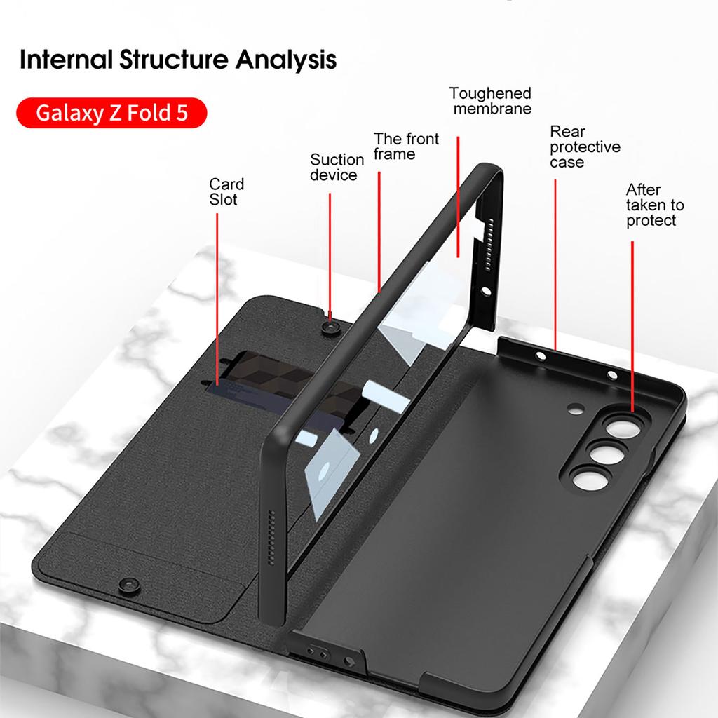 Für Samsung Galaxy Z Fold 5 Schale und Membran Integriertes faltbares Lederetui mit abnehmbarem Stifthalter und Kartensteckplatzabdeckung