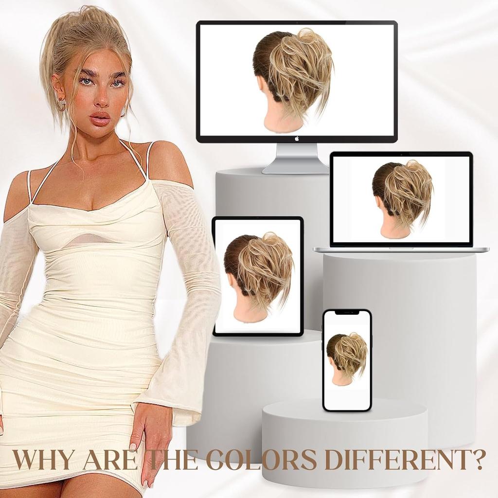 Tousled Updo Messy Bun Ponytail With Elastic Rubber Band Synthetic Scrunchies Hairpieces for Women