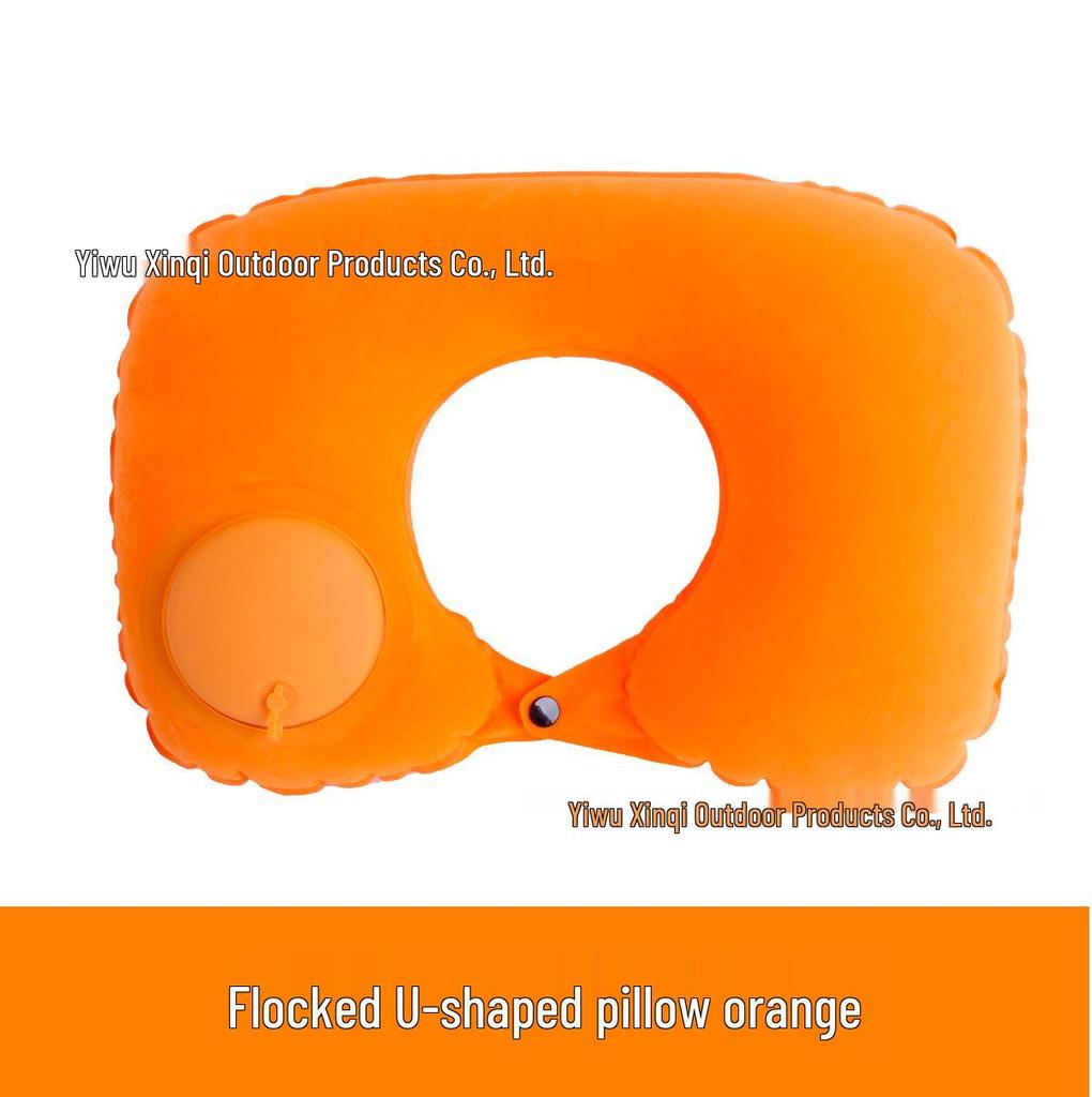 Inflatable U-Shaped Velvet Neck Pillow - Travel Essential, Foldable & Portable