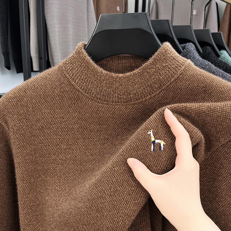 

2025 Men s Winter Cross-border Plus Velvet Thick Sweater: Half-high Collar, Embroidered, Fashionable, Warm, High-grade Design XXXXL/190 [92.5-100 kg] кавовий
