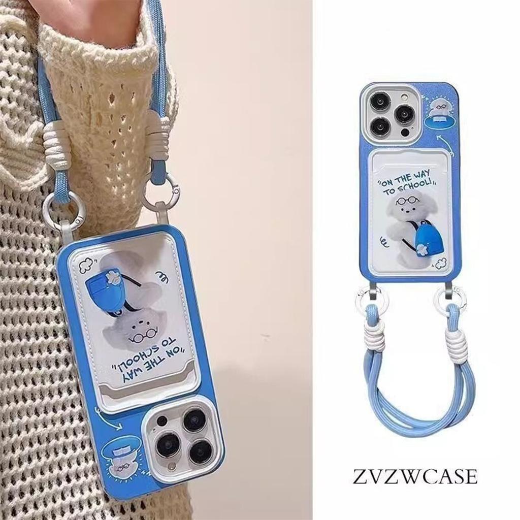 Lanyard Card Holder Mobile Phone Case Blue Backpack Bear Airbag Anti-fall Simple High-end Soft Edge Fashionable Lanyard Mobile Phone Case