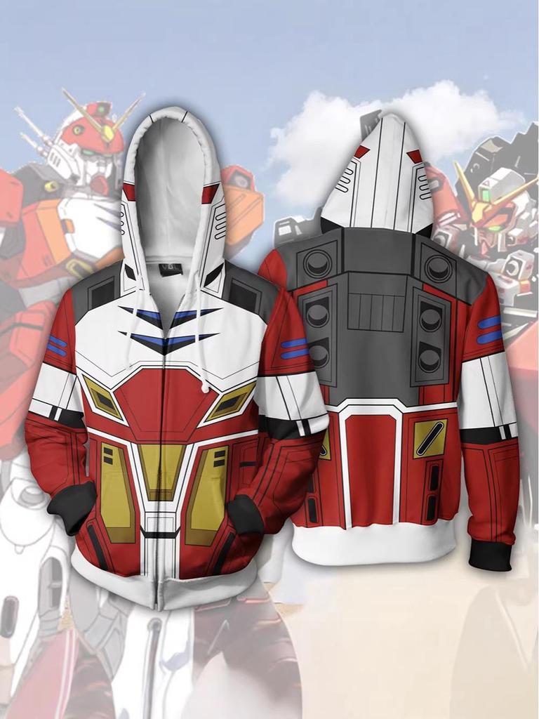 3D Printed Anime Hoodie with Mobile Suit Design - Japanese Anime Zipper Jacket
