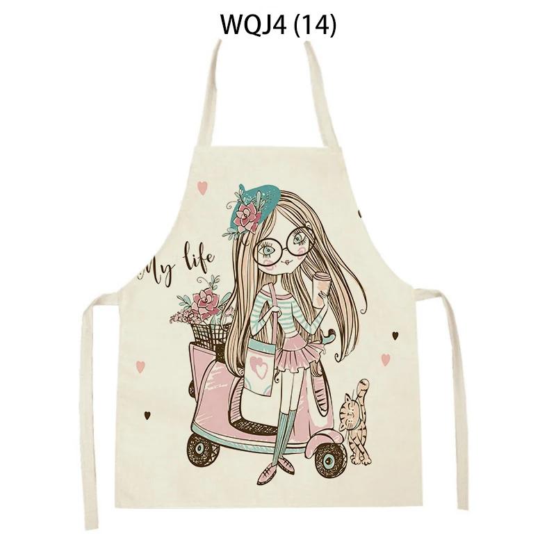 Lovely Cartoon Girl Pattern Linen Sleeveless Kitchen Aprons Women Men Home Cooking Baking Waist Bib Pinafore Antifouling Apron