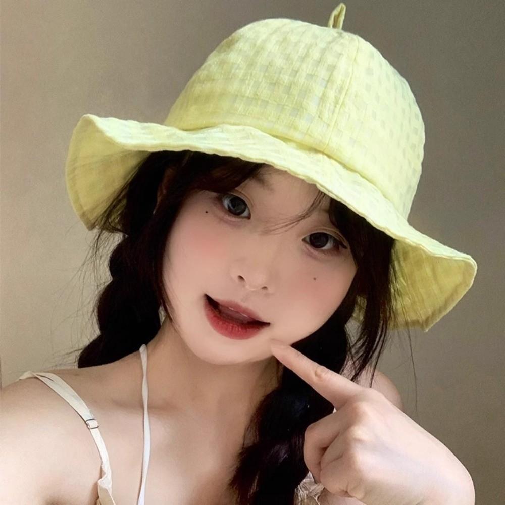 Versatile Fisherman Caps Summer Women's Sun Hat Fashion Plaid Bucket Cap  Travel
