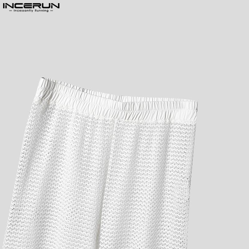 INCERUN Pantalones largos de playa transparentes con cintura elástica y malla para hombre