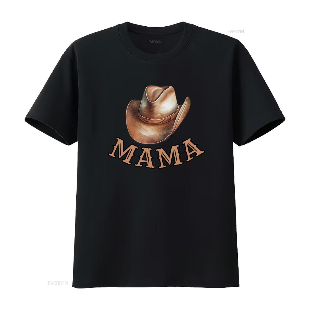 Vintage Western Cowboy Hat Mama Lettering Print Casual T Shirt Vintage Washed Slightly Versatile Graphic Unisex Stylish