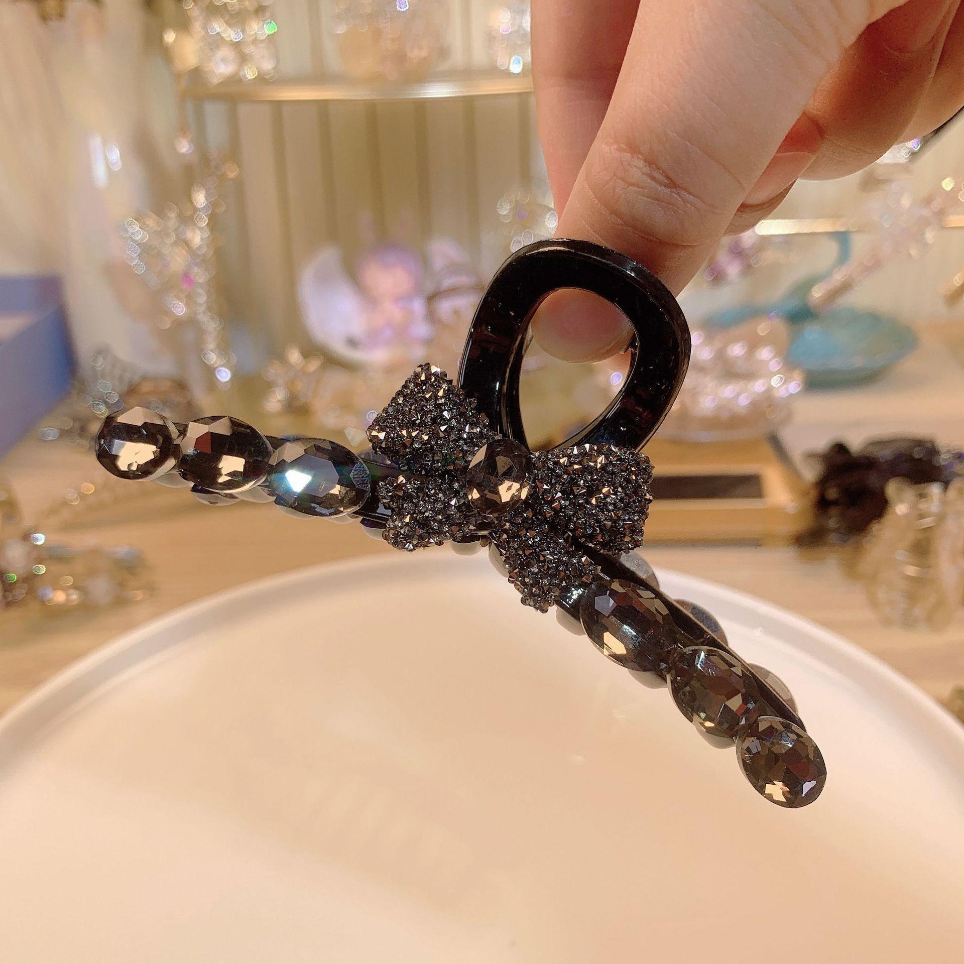 Elegant Full Diamond Bow Clip Large Hair Claw Clips For Women Back Of Head чёрный