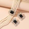 Trendy Geometric Shaped Colorful Crystal And Imitation Pearls Layering Necklace Earring Jewelry Set for Fashionistas