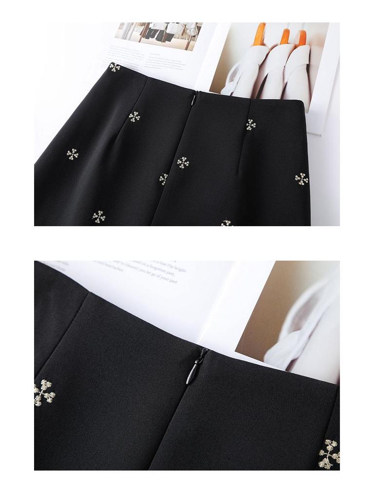 Spring 2026 Sweet Embroidered A-Line High Waist Gray Skirt for Women – Versatile, Slimming, Temperament Style