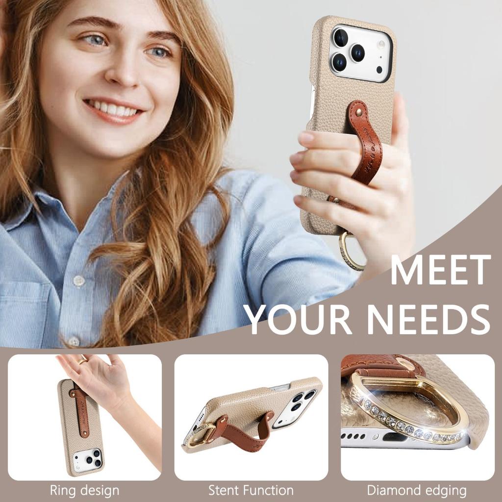 Etui na telefon z paskiem na nadgarstek ze skóry liczi do iPhone 17 Air 16E 16 15 Plus 14 13 12 11 Pro Max Odporne na wstrząsy Pokrowiec ochronny