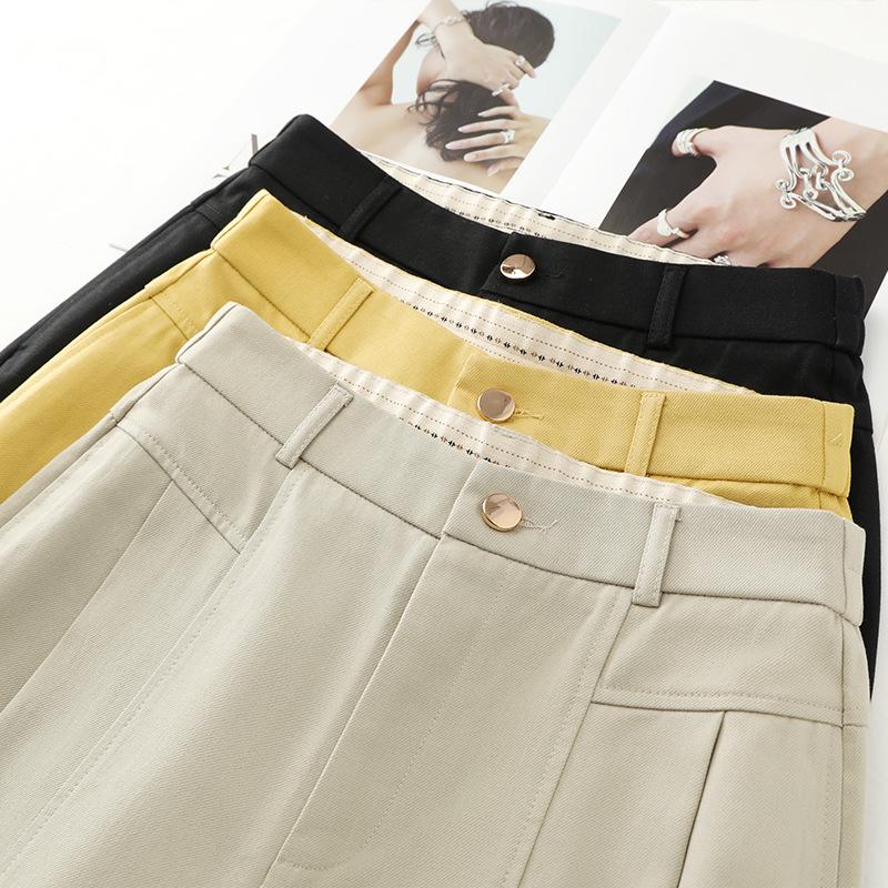 Women's Yellow Tencel Cotton High Waist Wide Leg Pants - Slimming Spring 2025 Straight Leg Casual Trousers