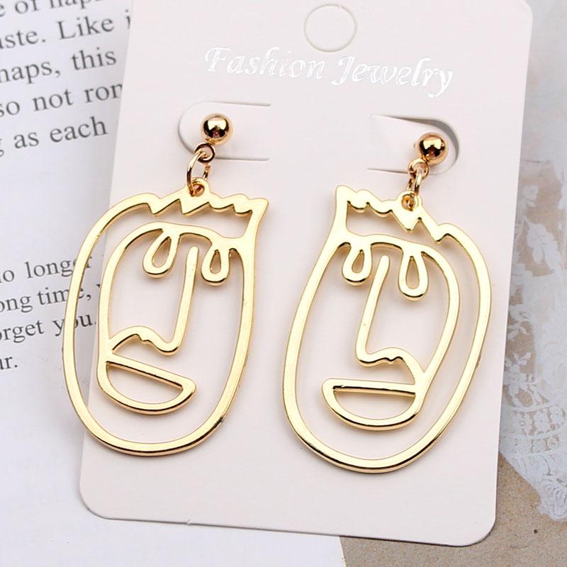 New Punk Face Drop Earrings For Women Retro Abstract Hollow Statement Hand Metal Fashion Dangle Earring Jewelry