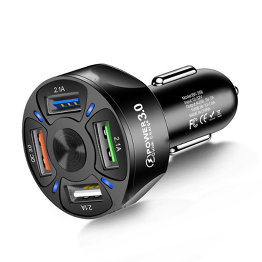 4 Ports USB Car Charger Adapter LED Display QC 3.0 Fast Charging for IOS Android