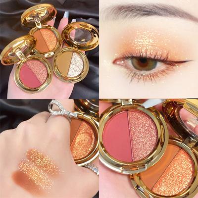 Bandeja de sombras de ojos de dos tonos, mate, brillo fino, color tierra, iluminador natural, bandeja de sombras de ojos Silkworm para contornear y fijar de forma duradera