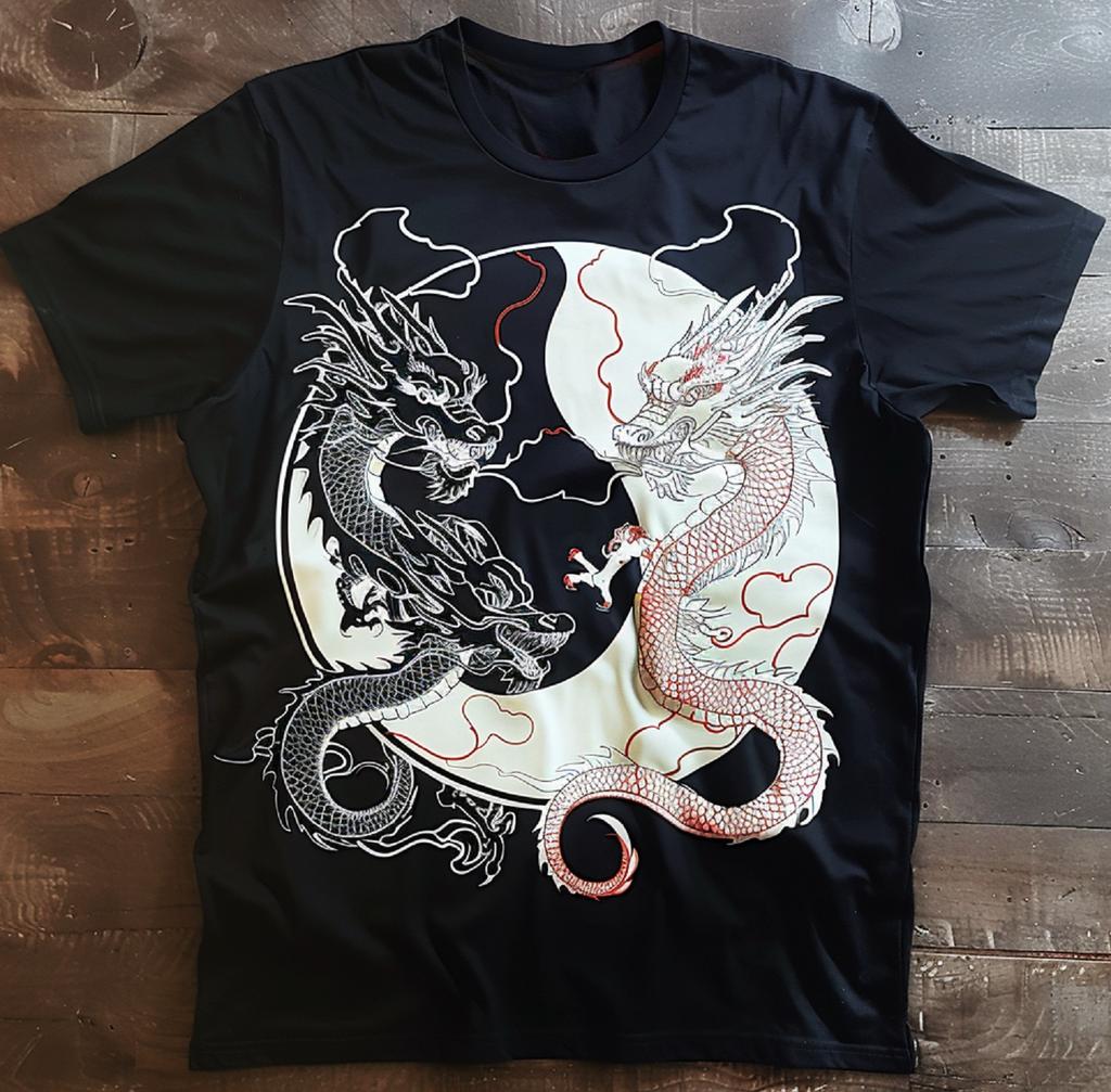 Yin Yang Drache Dualität T-Shirt Antikes Symbolisches Design Unisex Stil Hemden für Damen Unisex Kleidung Streetwear Y2k Harajuku