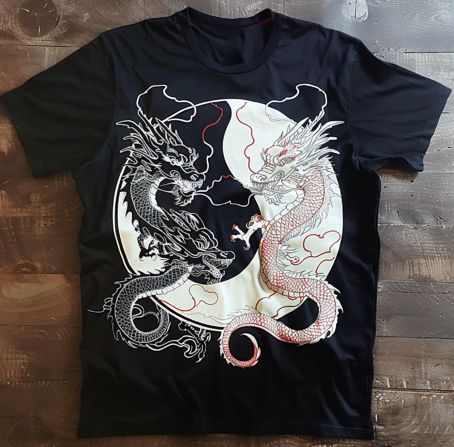 

Yin Yang Dragon Duality Tshirt Ancient Symbolic Design Unisex Style Shirts for Women Unisex Clothing Streetwear Y2k Harajuku S