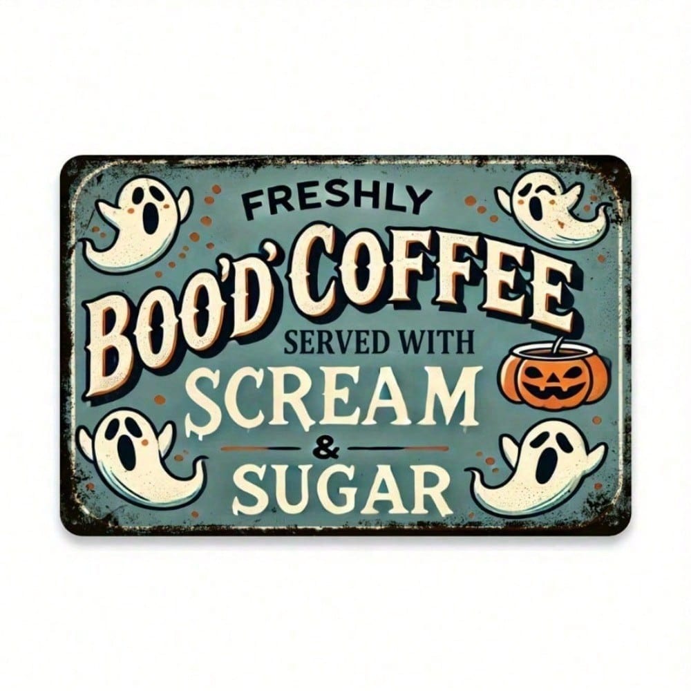 Vintage Halloween Coffee Metal Tin Sign 8x12 Inches Kitchen Wall Art Decor